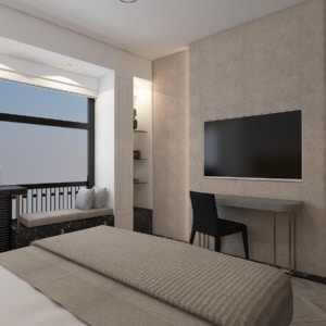 The sleek interiors of the Neoclassical view luxury hotel suite in Plaka in Athens city centre by ESSE Athens.